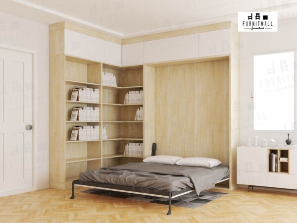 เตียงพับ Wall bed 5 ฟุต พร้อมตู้หนังสือ เข้ามุม - Image 2