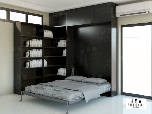 เตียงพับ Wall bed 5 ฟุต พร้อมชั้นวางหนังสือ เป็นทั้งห้องนอนและห้องทำงาน - Image 2