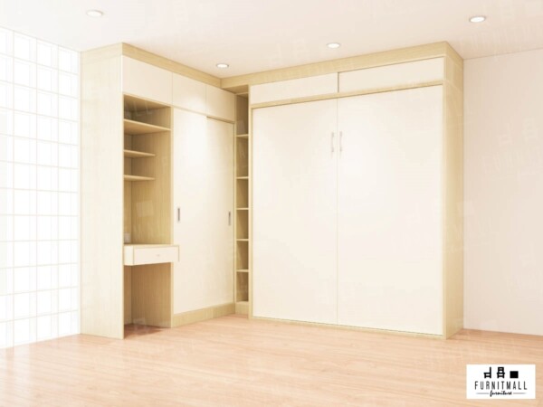 เตียงพับ Wall bed 6 ฟุต พร้อมตู้เสื้อผ้าบานเลื่อน และโต๊ะเครื่องแป้ง - Image 2