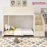 เตียง2ชั้น ปิดไม้ พร้อมกล่องบันไดลิ้นชัก