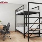 เตียง2ชั้น พร้อมบันไดทางขึ้นเหล็กโมเดิร์น
