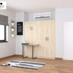 Wallbed 3 ฟุต พร้อมโต๊ะทำงานและตู้เสื้อผ้า กว้างรวม 2m.