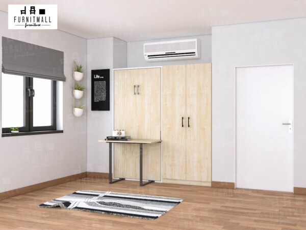 Wallbed 3 ฟุต พร้อมโต๊ะทำงานและตู้เสื้อผ้า กว้างรวม 2m.