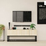 ชั้นวางทีวีขาเหล็กไม้เมเปิล ลิ้นชัก 4 ลูก