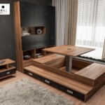 ทาทามิ 3.5 ฟุต หัวเตียง 4.5 ฟุต พร้อมโต๊ะยกและขั้นบันไดลิ้นชัก