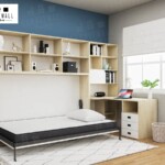Wall bed ขนาด 4 ฟุต แนวนอน พร้อมตู้เก็บของ+โต๊ะหนังสือ