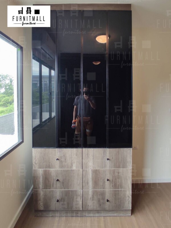 ตู้เสื้อผ้าบานกระจก 1.2x2.4 เมตร  FIT-IN  เน้นลิ้นชัก