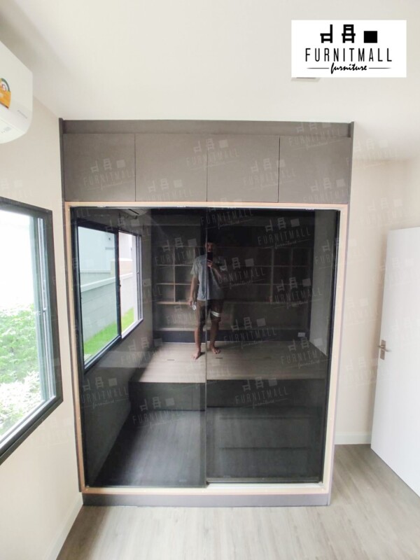 ตู้เสื้อผ้าฟิตอิน หน้าบานกระจก บานเลื่อน 180ซม.  สูงชนฝ้า - Image 2
