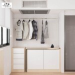 บิ้วอินตู้โชว์เสื้อ ราวแสตนเลส พร้อมโต๊ะหมุน