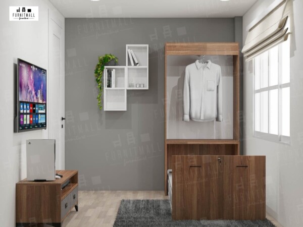 เตียงพับ WallBox 3 ฟุตพร้อมตู้แขวนเสื้อ ใส่ยูนิฟอร์ม - Image 2