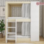 เตียงโฮสเทล 3.5ฟุต สูง2.4m บันได้ไม้ เลือกลายไม้ได้