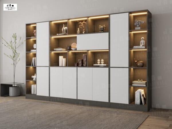 ตู้เก็บเอกสารหลังโต๊ะทำงาน ตู้โชว์ ตู้หนังสือ กว้าง 80-320ซม. - Image 2