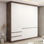 บิ้วอินตู้เสื้อผ้าสไตล์มินิมอลโมเดิร์น ชนฝ้า ไร้มือจับ โมเดิร์นฮ่องกง