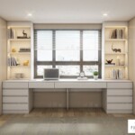 บิ้วอินโต๊ะทำงาน โต๊ะทำการบ้าน  พร้อมตู้หนังสือ/ตู้โชว์