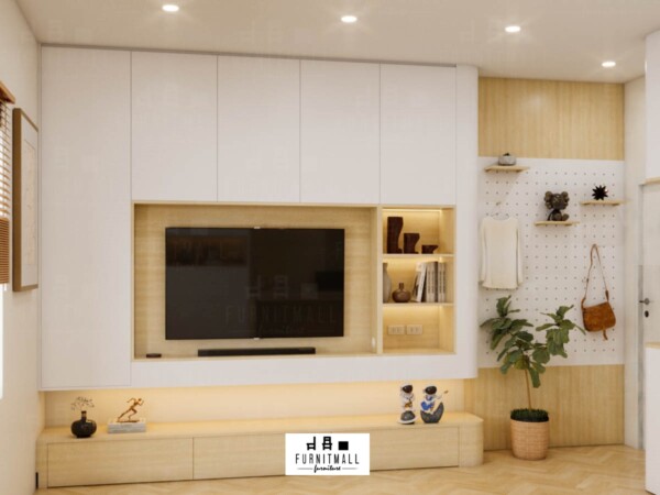 ชุดบิ้วอินตู้ทีวีโมเดิร์น แขวนผนัง+มุมโค้ง - Image 2