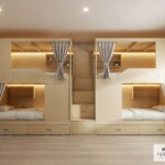 เตียงโฮสเทล 3.5ฟุตวางคู่ สูงรวม 230ซม เตียง2ชั้น รุ่น Hostel Box เลือกลายไม้ได้