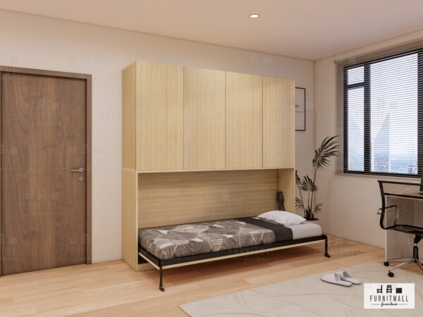 Wallbedไฟฟ้า 3ฟุตแนวนอน ลึก55ซม. พร้อมตู้เสื้อผ้า/ตู้เก็บของ
