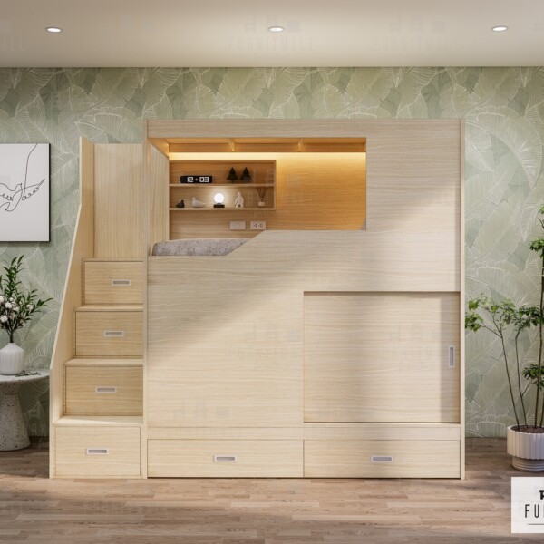 เตียงโฮสเทล เตียงกล่อง 3.5 ฟุต ชั้นล่างประตูเลื่อนได้