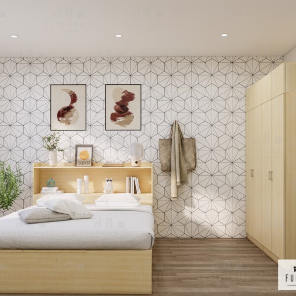 เซ็ตเตียงทาทามิ 6ฟุต พร้อมหัวเตียง และตู้เสื้อผ้า